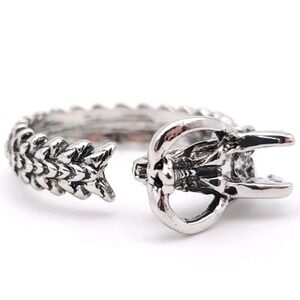Silver Dragon Head Ring Adjustable Gothic Fantasy Unisex Statement